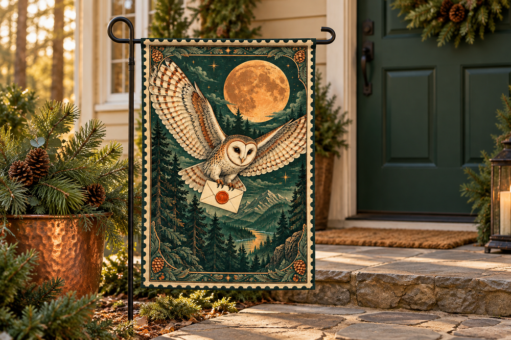 Halloween Owl Postage Printed Garden Flag