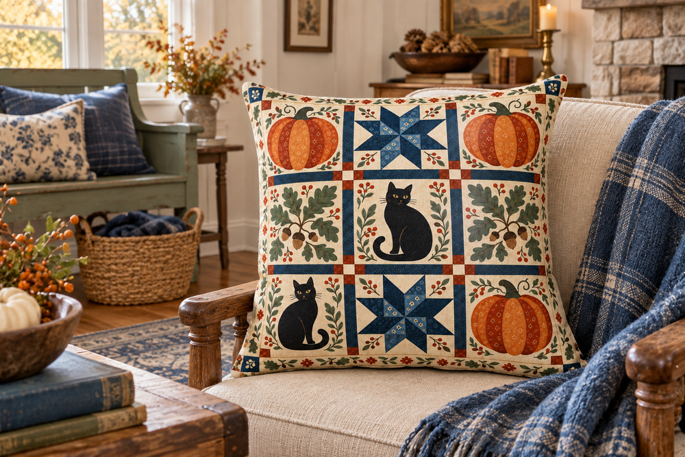 Halloween Pumpkin Patchwork Printed Pillow Cover