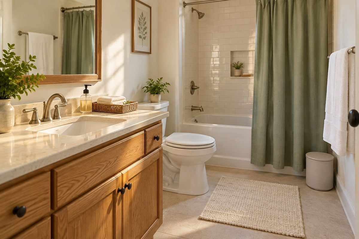 Welcoming guest bathroom with clean towels and an uncluttered sink.