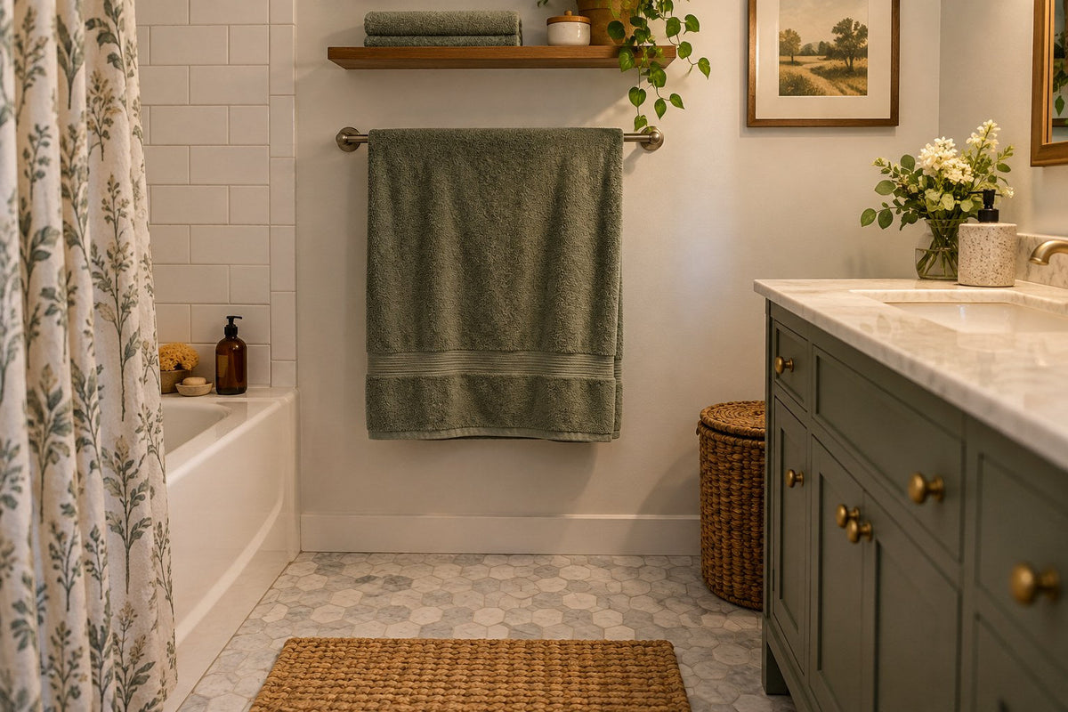 Used-towel drying space kept separate from clean towel storage.