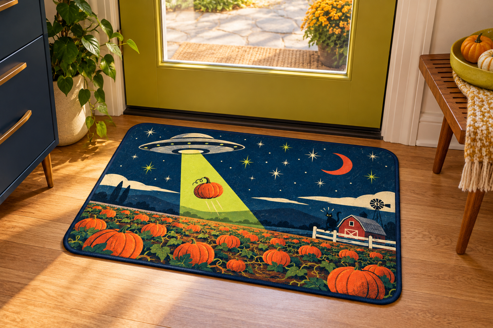 Alien Pumpkin Farm Printed Floor Mat