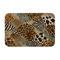 Animal print patchwork doormat featuring a mix of leopard, zebra, cheetah, and giraffe patterns.