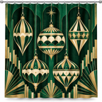Emerald Art Deco Christmas Printed Shower Curtain shower curtain shown on a pure white studio background with the complete printed design.