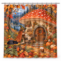 Autumn Mushroom Witch Printed Shower Curtain on a white background, showing the complete printed design.