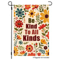 Be Kind floral garden flag with colorful flowers on a cream background