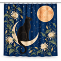 Black Cat Celestial Printed Shower Curtain on a white background, showing the complete printed design.