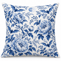Blue & White Bat Floral Printed Pillow Cover on a white background, showing the complete printed design.