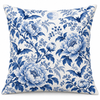 Blue & White Bat Floral Printed Pillow Cover on a white background, showing the complete printed design.