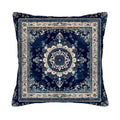 Blue medallion pillow cover with distressed vintage ornamental pattern.