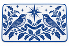 Blue & White Christmas Songbird Printed Floor Mat floor mat shown on a pure white studio background with the complete printed design.