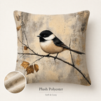 Chickadee plush polyester pillow cover with soft cozy fabric detail