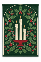 Christmas Candles & Holly Printed Garden Flag on a white background, showing the complete printed design.