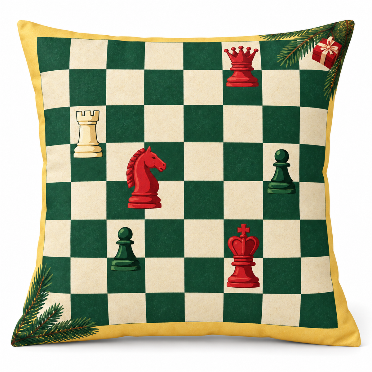 Christmas Chessboard Printed Pillow Cover on a white background, showing the complete printed design.