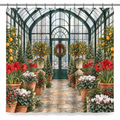 Christmas Greenhouse Printed Shower Curtain on a white background, showing the complete printed design.