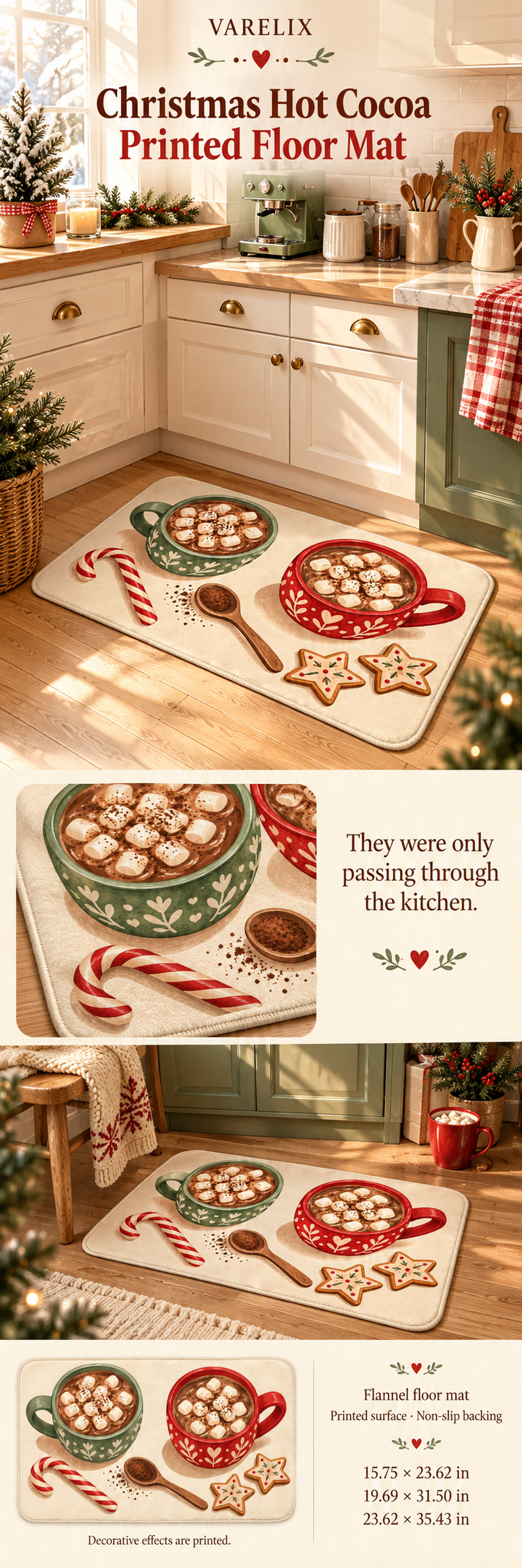 Christmas Hot Cocoa Printed Floor Mat by VARELIX, A+ detail poster with verified material, sizes and included items.