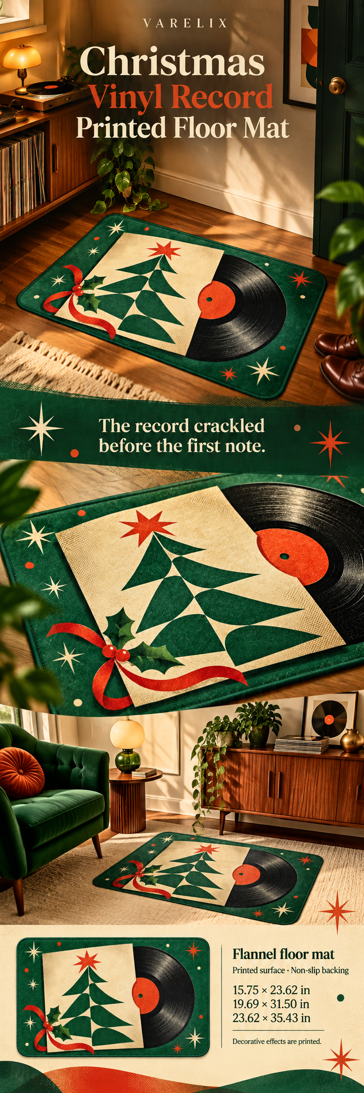 Christmas Vinyl Record Printed Floor Mat by VARELIX, A+ detail poster with verified material, sizes and included items.