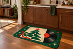 Christmas Vinyl Record Printed Floor Mat, lifestyle view 2: One mat on the kitchen floor in front of a sink or coffee station, full printed surface readable, no furniture hiding the design.