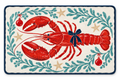 Coastal Lobster Christmas Printed Floor Mat on a white background, showing the complete printed design.