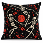 Dancing Skeletons Printed Velvet Pillow Cover on a white background, showing the complete printed design.