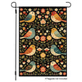 Folk songbird floral garden flag shown on a white background.