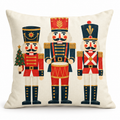 Geometric Nutcracker Christmas Printed Pillow Cover on a white background, showing the complete printed design.