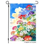 Geranium sky garden flag with colorful blooms and bright clouds