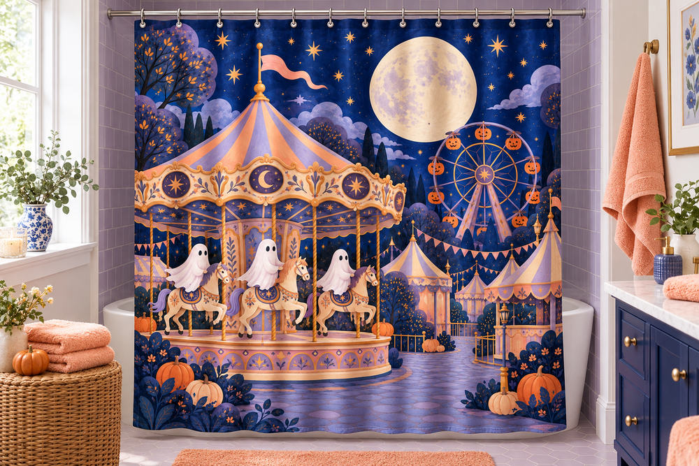 Ghost Carnival Halloween Printed Shower Curtain