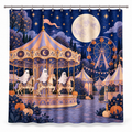 Ghost Carnival Halloween Printed Shower Curtain on a white background, showing the complete printed design.