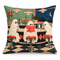 Ghost Diner Halloween Printed Pillow Cover on a white background, showing the complete printed design.