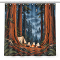 Ghost Redwood Campground Printed Shower Curtain on a white background, showing the complete printed design.