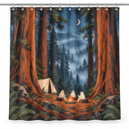 Ghost Redwood Campground Printed Shower Curtain on a white background, showing the complete printed design.