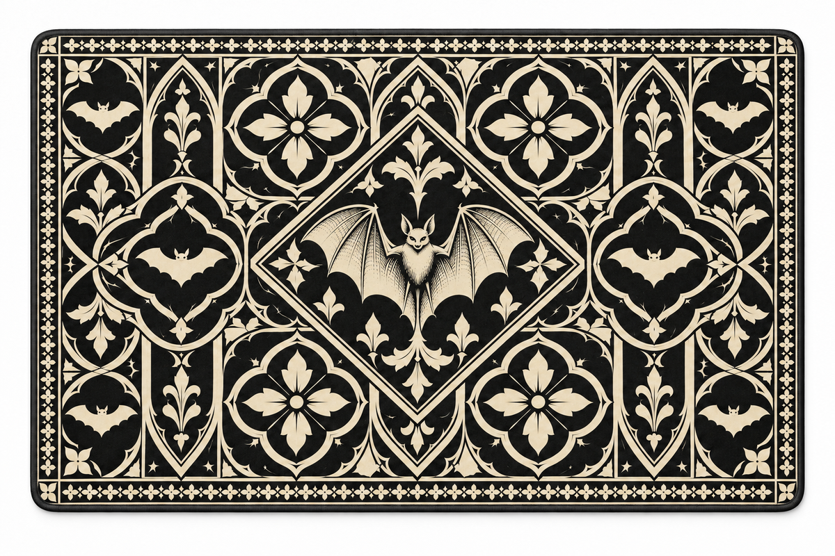 Gothic Bat Tile Printed Floor Mat on a white background, showing the complete printed design.