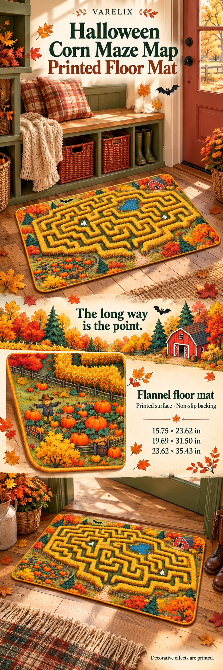 Halloween Corn Maze Map Printed Floor Mat by VARELIX, A+ detail poster with verified material, sizes and included items.