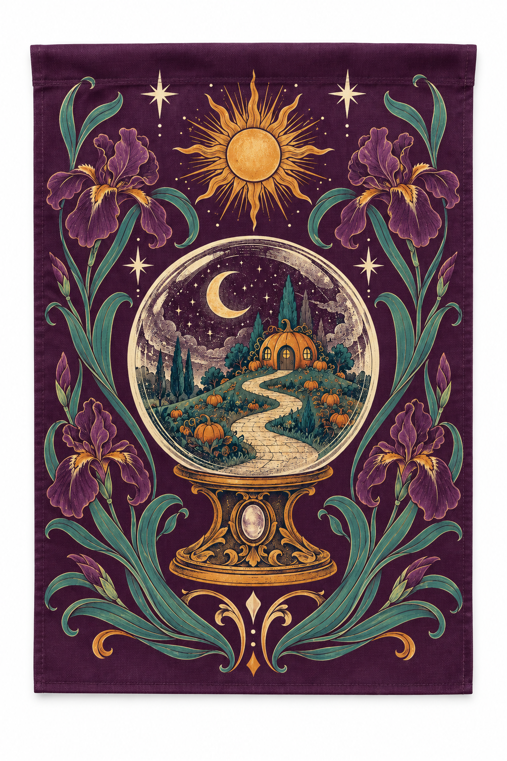 Halloween Fortune Teller Printed Garden Flag on a white background, showing the complete printed design.