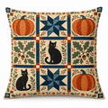 Halloween Pumpkin Patchwork Printed Pillow Cover on a white background, showing the complete printed design.
