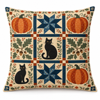 Halloween Pumpkin Patchwork Printed Pillow Cover on a white background, showing the complete printed design.