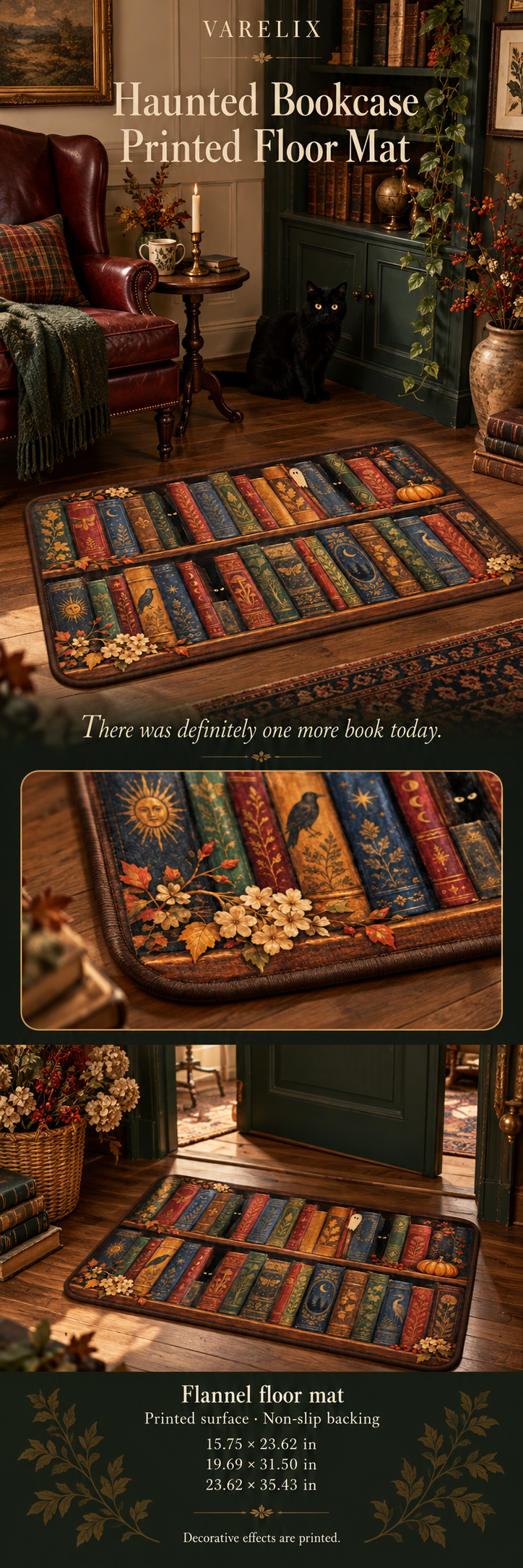 Haunted Bookcase Printed Floor Mat by VARELIX, A+ detail poster with verified material, sizes and included items.