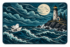 Haunted Coastal Lighthouse Printed Floor Mat on a white background, showing the complete printed design.