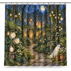 Haunted Conservatory Printed Shower Curtain on a white background, showing the complete printed design.
