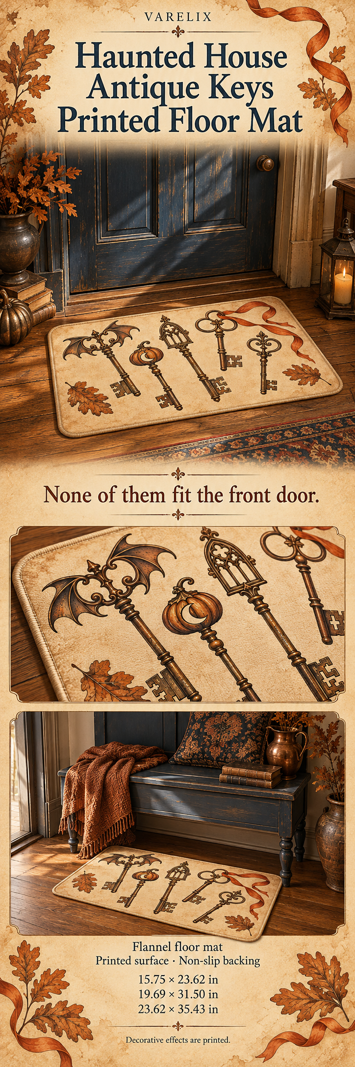 Haunted House Antique Keys Printed Floor Mat by VARELIX, A+ detail poster with verified material, sizes and included items.