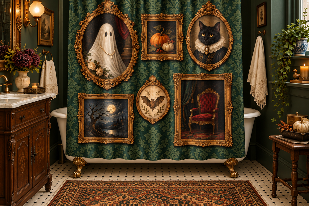 Haunted Portrait Gallery Printed Shower Curtain