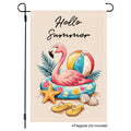 Hello Summer flamingo garden flag with beach ball and coastal accents