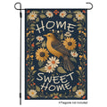 Home Sweet Home garden flag with bird, sunflower, and daisy design