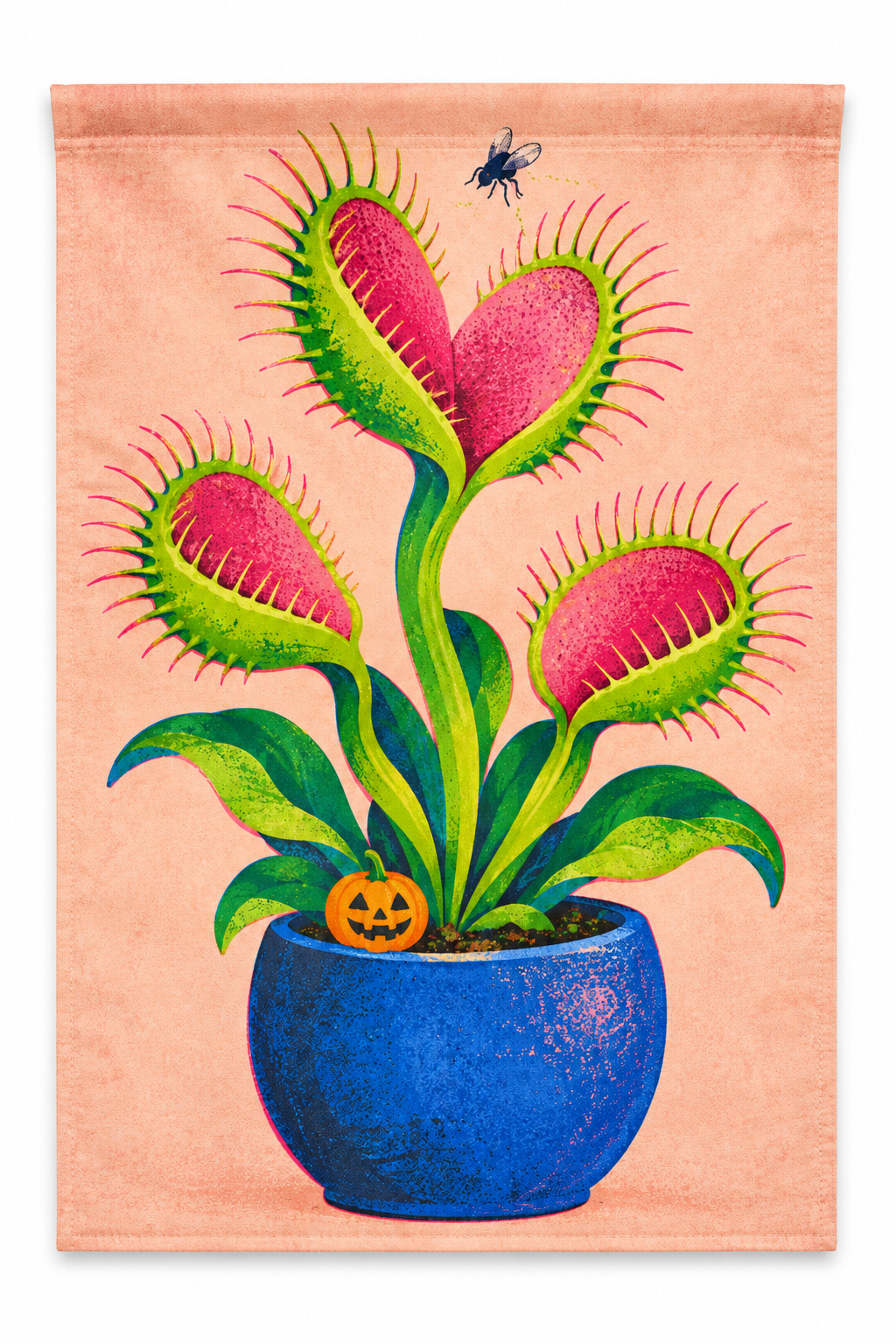 Monster Venus Flytrap Printed Garden Flag on a white background, showing the complete printed design.