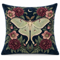 Moon Moth Floral Printed Velvet Pillow Cover on a white background, showing the complete printed design.