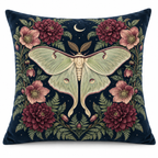 Moon Moth Floral Printed Velvet Pillow Cover on a white background, showing the complete printed design.