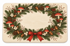 Mushroom Wreath Christmas Printed Floor Mat on a white background, showing the complete printed design.
