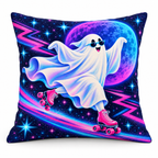 Neon Roller Ghost Printed Pillow Cover on a white background, showing the complete printed design.