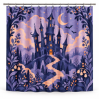 Paper Theater Haunted Castle Printed Shower Curtain on a white background, showing the complete printed design.