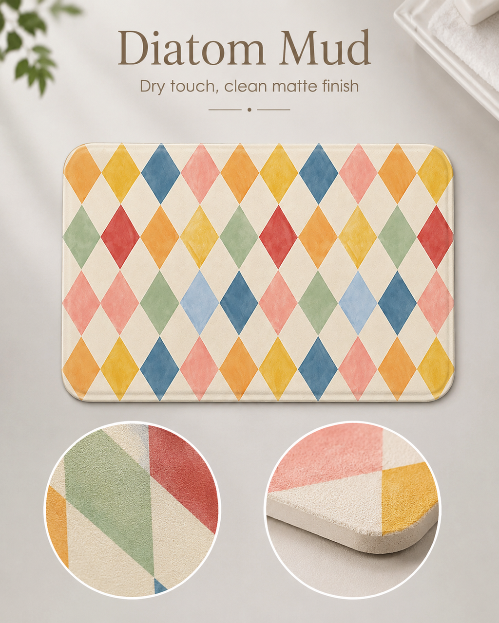 Pastel harlequin diatom mud bath mat with clean matte texture details.